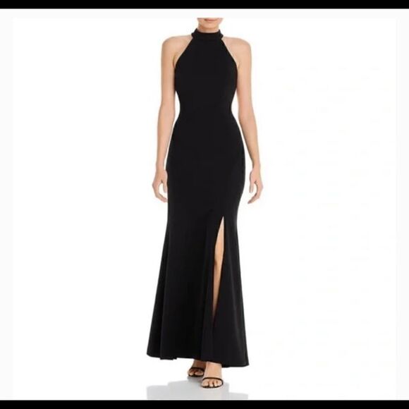 Aqua Black Exposed Back Halter Neck Evening Gown Dress - Picture 1 of 12